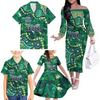 Personalized Canberra Raiders Family Matching Off The Shoulder Long Sleeve Dress and Hawaiian Shirt Aboriginal Pattern with Graffiti Style Design