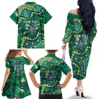 Personalized Canberra Raiders Family Matching Off The Shoulder Long Sleeve Dress and Hawaiian Shirt Aboriginal Pattern with Graffiti Style Design