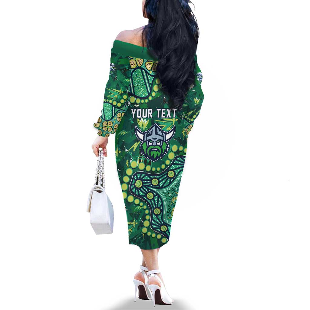 Personalized Canberra Raiders Family Matching Off The Shoulder Long Sleeve Dress and Hawaiian Shirt Aboriginal Pattern with Graffiti Style Design