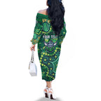 Personalized Canberra Raiders Family Matching Off The Shoulder Long Sleeve Dress and Hawaiian Shirt Aboriginal Pattern with Graffiti Style Design