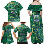 Personalized Canberra Raiders Family Matching Off Shoulder Maxi Dress and Hawaiian Shirt Aboriginal Pattern with Graffiti Style Design