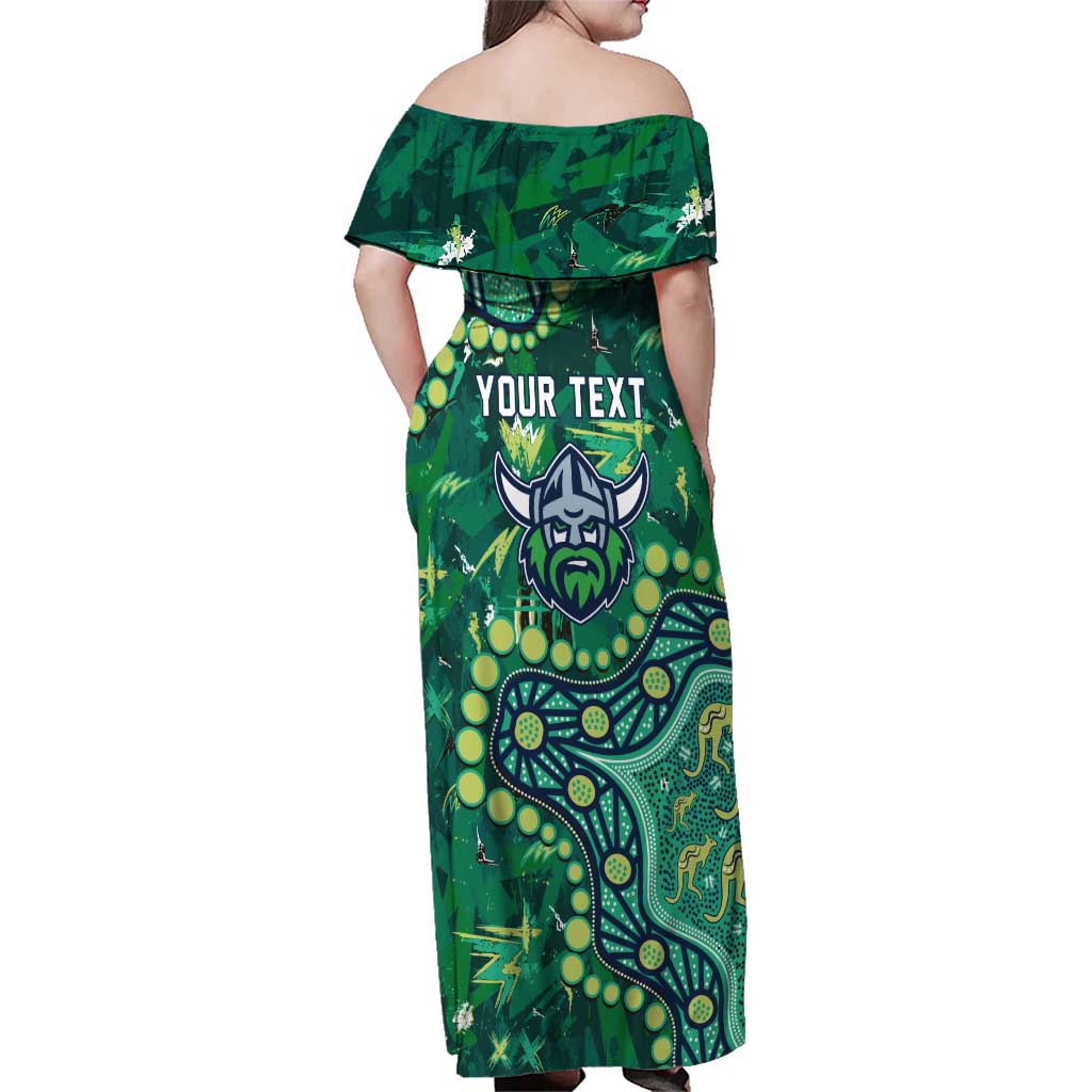 Personalized Canberra Raiders Family Matching Off Shoulder Maxi Dress and Hawaiian Shirt Aboriginal Pattern with Graffiti Style Design