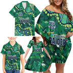 Personalized Canberra Raiders Family Matching Off Shoulder Short Dress and Hawaiian Shirt Aboriginal Pattern with Graffiti Style Design