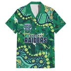 Personalized Canberra Raiders Family Matching Off Shoulder Short Dress and Hawaiian Shirt Aboriginal Pattern with Graffiti Style Design