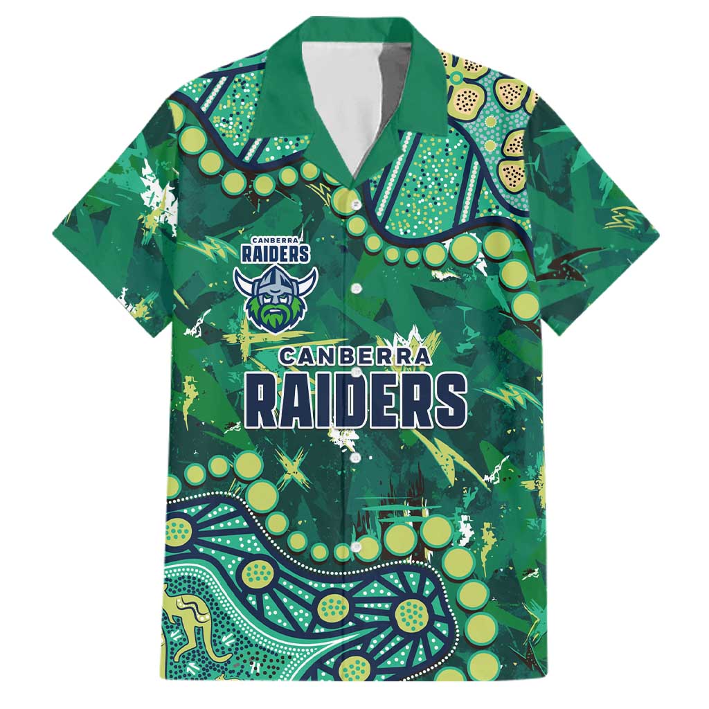Personalized Canberra Raiders Family Matching Off Shoulder Short Dress and Hawaiian Shirt Aboriginal Pattern with Graffiti Style Design