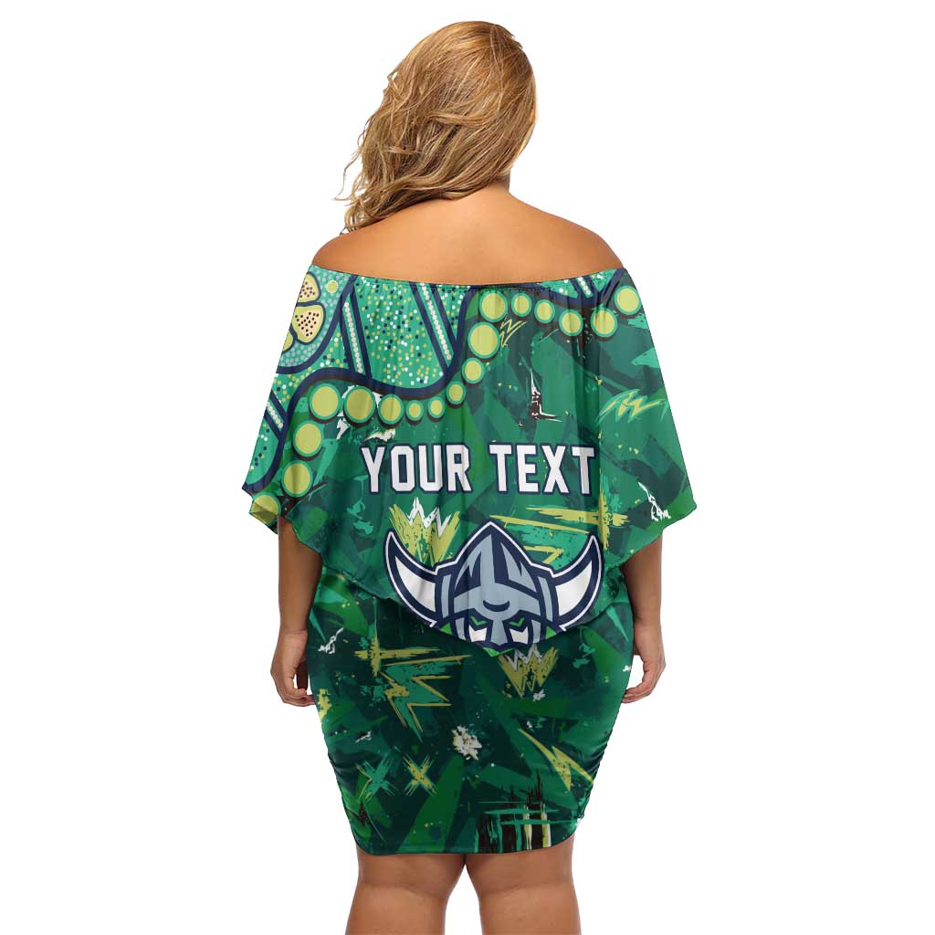 Personalized Canberra Raiders Family Matching Off Shoulder Short Dress and Hawaiian Shirt Aboriginal Pattern with Graffiti Style Design