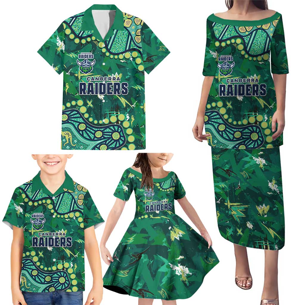 Personalized Canberra Raiders Family Matching Puletasi and Hawaiian Shirt Aboriginal Pattern with Graffiti Style Design
