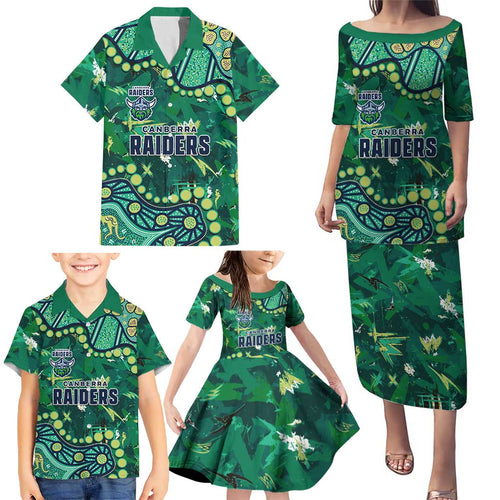 Personalized Canberra Raiders Family Matching Puletasi and Hawaiian Shirt Aboriginal Pattern with Graffiti Style Design