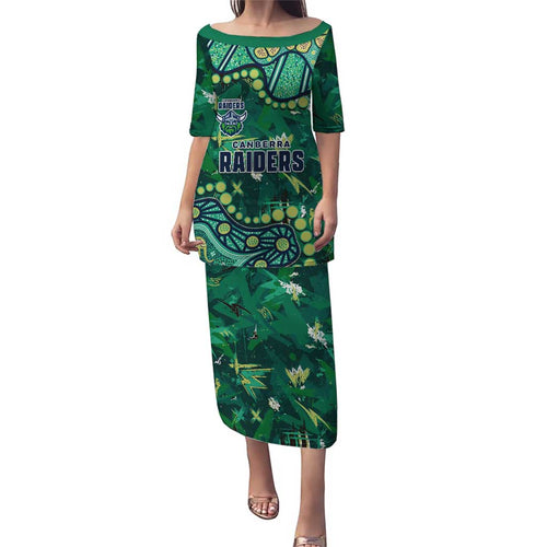 Personalized Canberra Raiders Family Matching Puletasi and Hawaiian Shirt Aboriginal Pattern with Graffiti Style Design