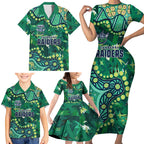 Personalized Canberra Raiders Family Matching Short Sleeve Bodycon Dress and Hawaiian Shirt Aboriginal Pattern with Graffiti Style Design