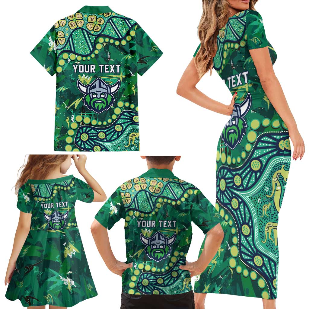 Personalized Canberra Raiders Family Matching Short Sleeve Bodycon Dress and Hawaiian Shirt Aboriginal Pattern with Graffiti Style Design