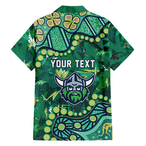 Personalized Canberra Raiders Family Matching Short Sleeve Bodycon Dress and Hawaiian Shirt Aboriginal Pattern with Graffiti Style Design