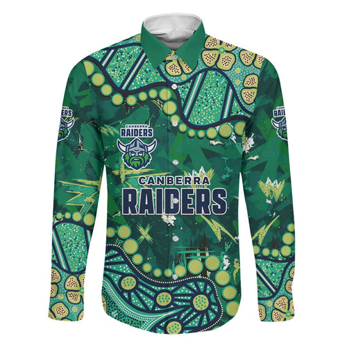 Personalized Canberra Raiders Family Matching Short Sleeve Bodycon Dress and Hawaiian Shirt Aboriginal Pattern with Graffiti Style Design