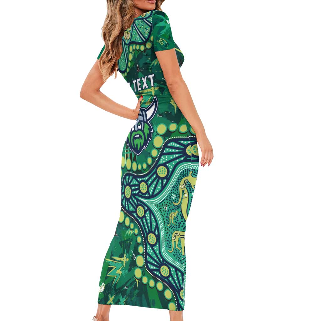 Personalized Canberra Raiders Family Matching Short Sleeve Bodycon Dress and Hawaiian Shirt Aboriginal Pattern with Graffiti Style Design