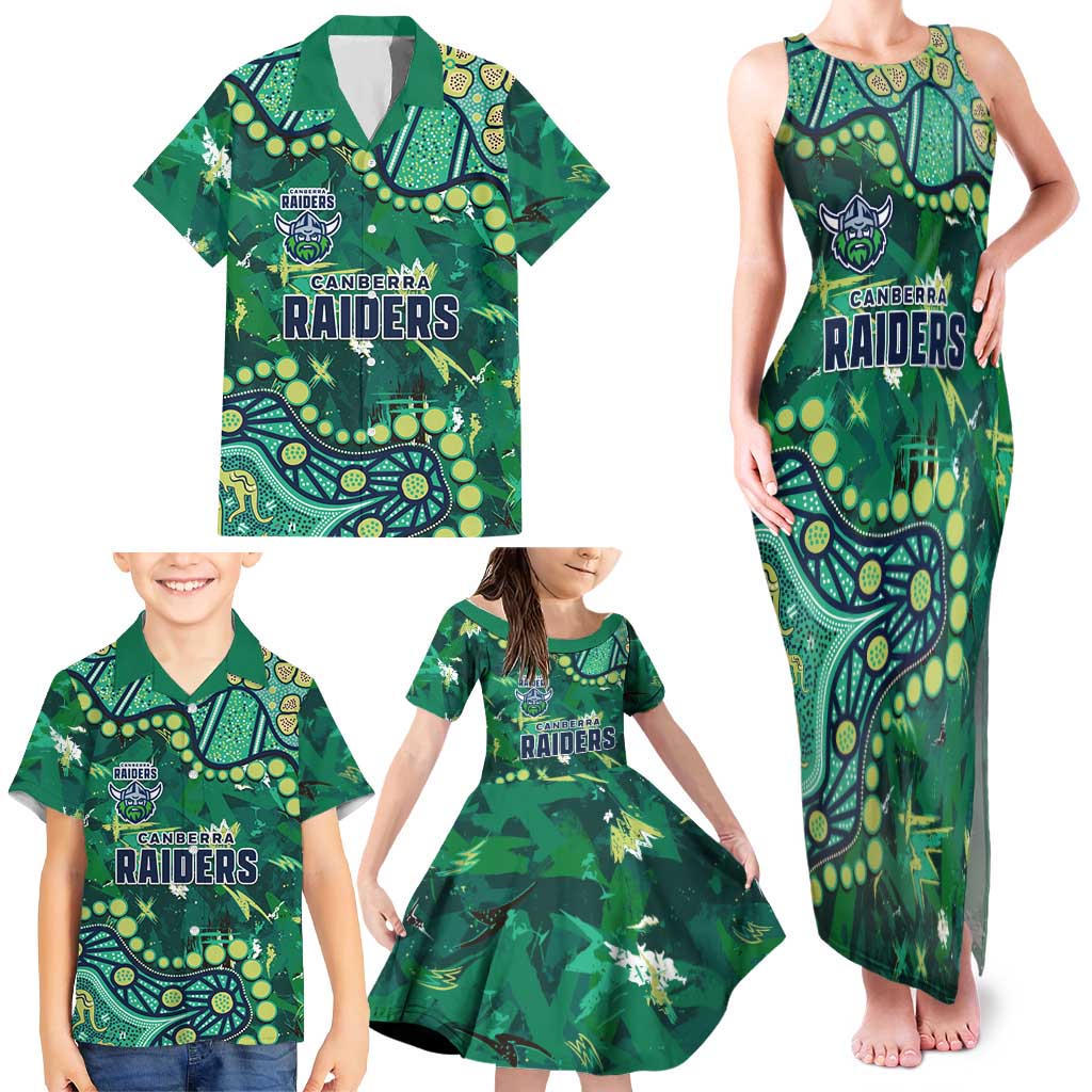 Personalized Canberra Raiders Family Matching Tank Maxi Dress and Hawaiian Shirt Aboriginal Pattern with Graffiti Style Design