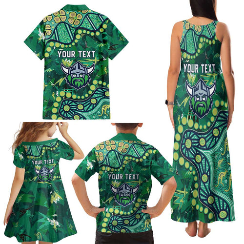 Personalized Canberra Raiders Family Matching Tank Maxi Dress and Hawaiian Shirt Aboriginal Pattern with Graffiti Style Design