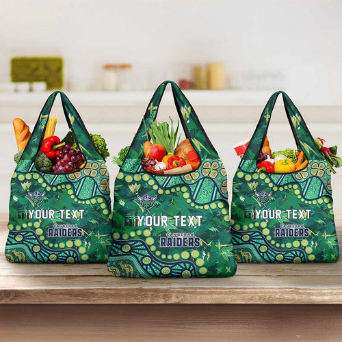 Personalized Canberra Raiders Grocery Bag Aboriginal Pattern with Graffiti Style Design