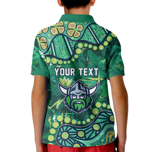 Personalized Canberra Raiders Kid Polo Shirt Aboriginal Pattern with Graffiti Style Design