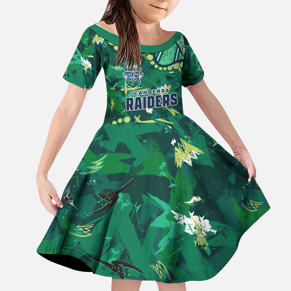 Personalized Canberra Raiders Kid Short Sleeve Dress Aboriginal Pattern with Graffiti Style Design