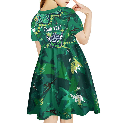 Personalized Canberra Raiders Kid Short Sleeve Dress Aboriginal Pattern with Graffiti Style Design