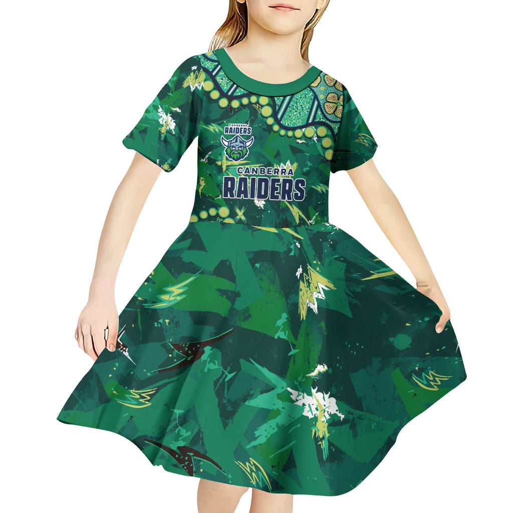 Personalized Canberra Raiders Kid Short Sleeve Dress Aboriginal Pattern with Graffiti Style Design