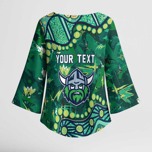 Personalized Canberra Raiders Kimono Sleeve Blouse Aboriginal Pattern with Graffiti Style Design