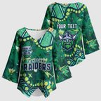 Personalized Canberra Raiders Kimono Sleeve Blouse Aboriginal Pattern with Graffiti Style Design