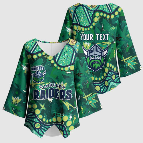 Personalized Canberra Raiders Kimono Sleeve Blouse Aboriginal Pattern with Graffiti Style Design