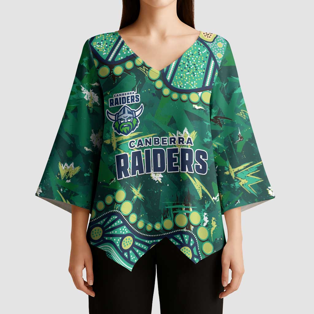 Personalized Canberra Raiders Kimono Sleeve Blouse Aboriginal Pattern with Graffiti Style Design