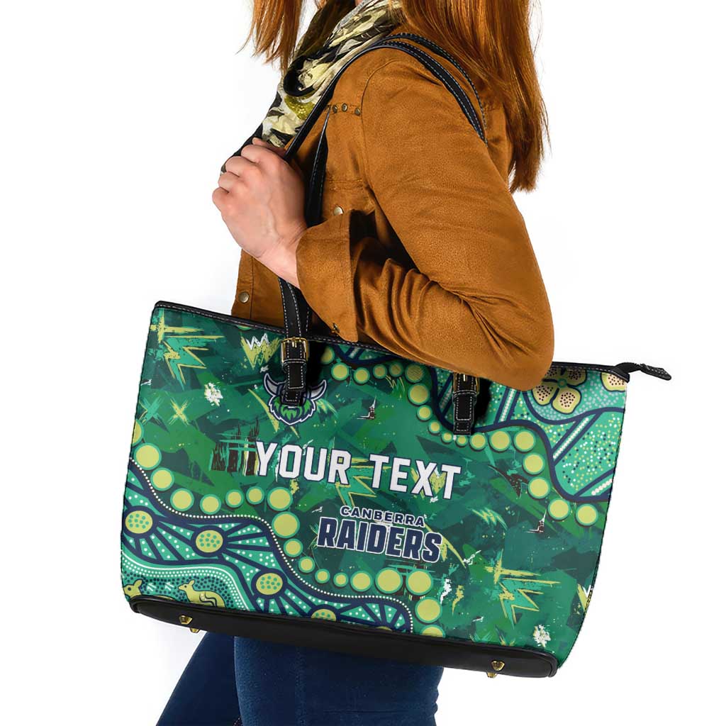 Personalized Canberra Raiders Leather Tote Bag Aboriginal Pattern with Graffiti Style Design
