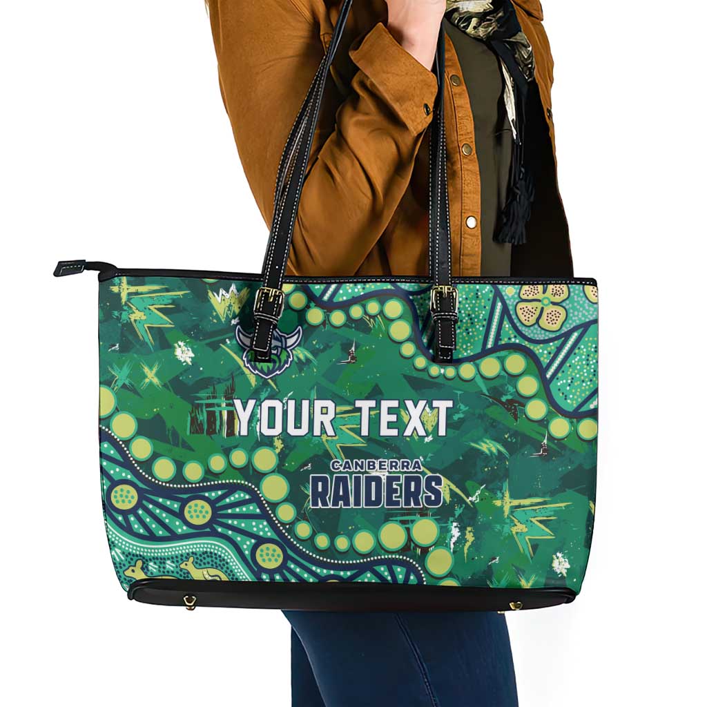 Personalized Canberra Raiders Leather Tote Bag Aboriginal Pattern with Graffiti Style Design