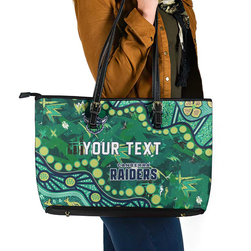 Personalized Canberra Raiders Leather Tote Bag Aboriginal Pattern with Graffiti Style Design