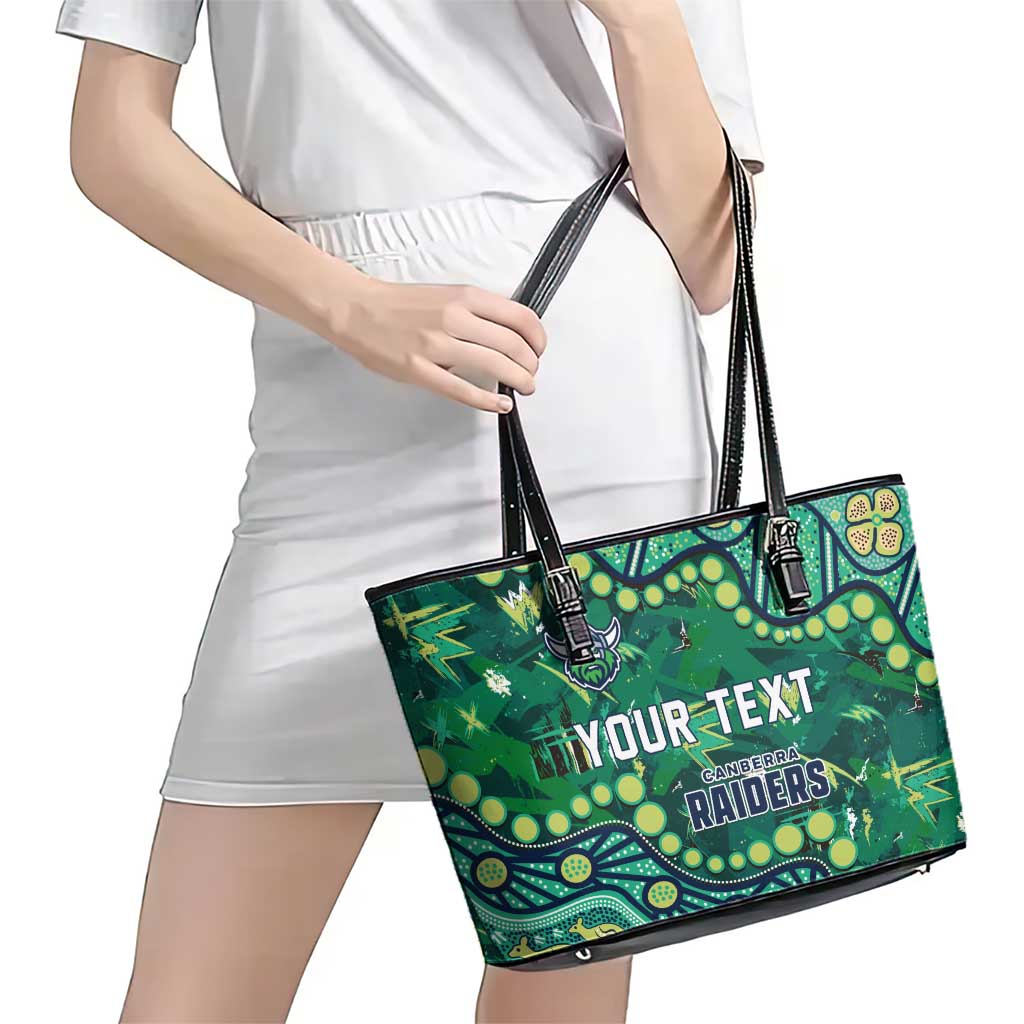 Personalized Canberra Raiders Leather Tote Bag Aboriginal Pattern with Graffiti Style Design