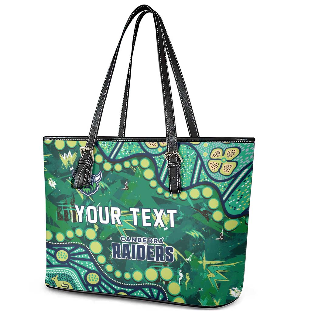 Personalized Canberra Raiders Leather Tote Bag Aboriginal Pattern with Graffiti Style Design