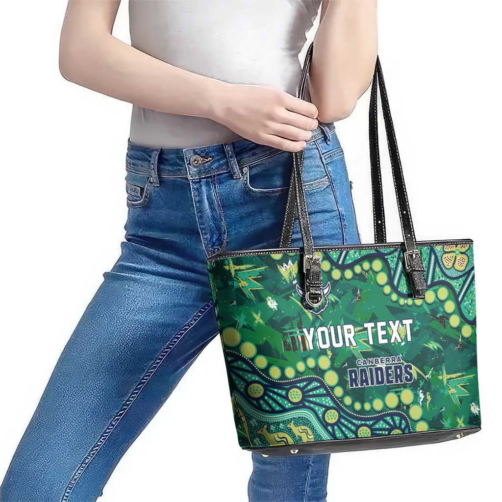 Personalized Canberra Raiders Leather Tote Bag Aboriginal Pattern with Graffiti Style Design