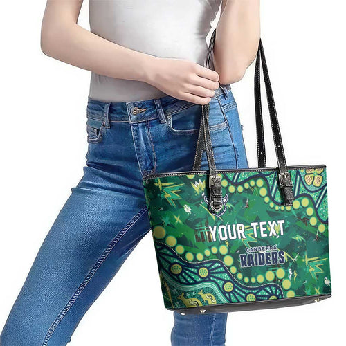 Personalized Canberra Raiders Leather Tote Bag Aboriginal Pattern with Graffiti Style Design
