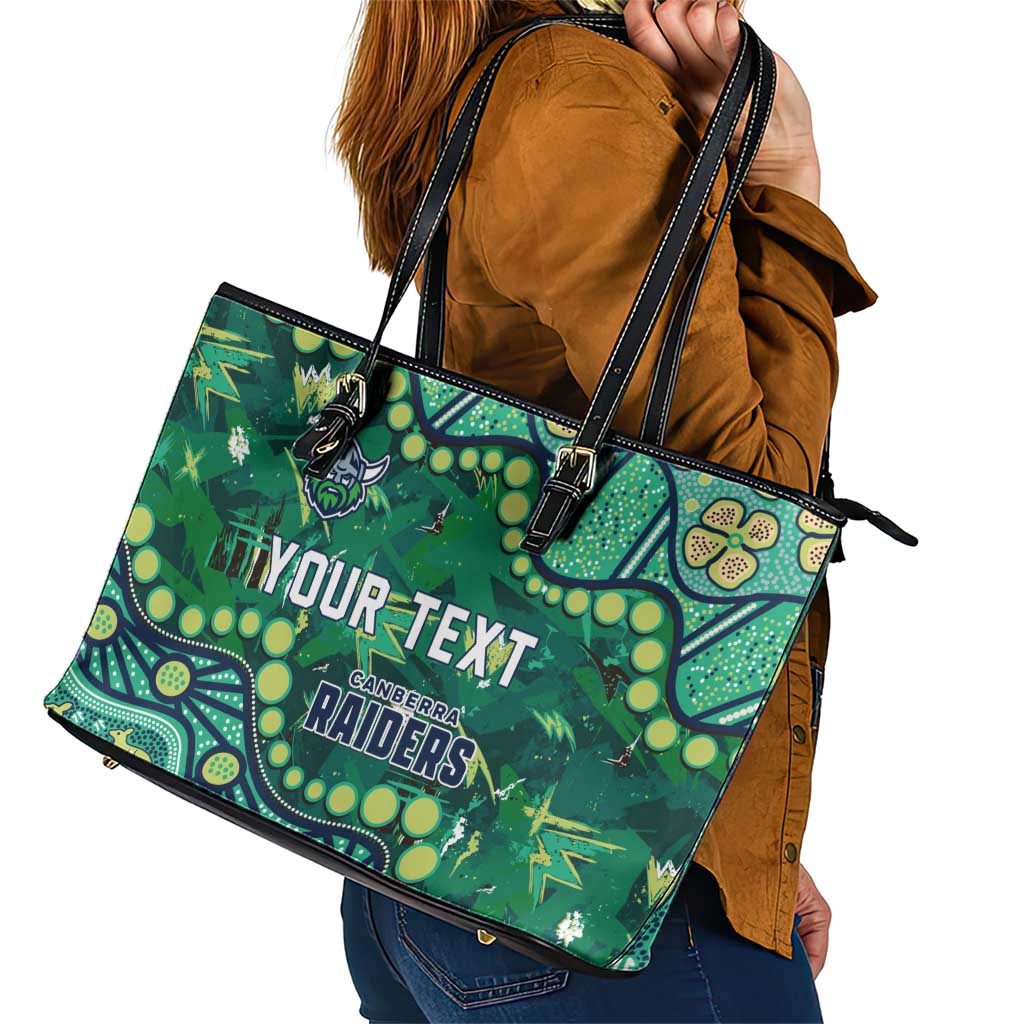 Personalized Canberra Raiders Leather Tote Bag Aboriginal Pattern with Graffiti Style Design