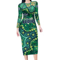 Personalized Canberra Raiders Long Sleeve Bodycon Dress Aboriginal Pattern with Graffiti Style Design