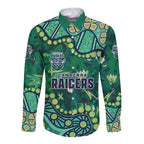 Personalized Canberra Raiders Long Sleeve Button Shirt Aboriginal Pattern with Graffiti Style Design
