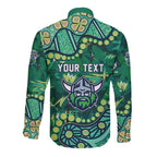Personalized Canberra Raiders Long Sleeve Button Shirt Aboriginal Pattern with Graffiti Style Design