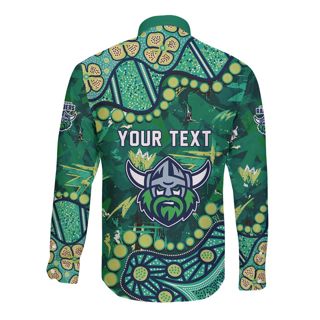 Personalized Canberra Raiders Long Sleeve Button Shirt Aboriginal Pattern with Graffiti Style Design