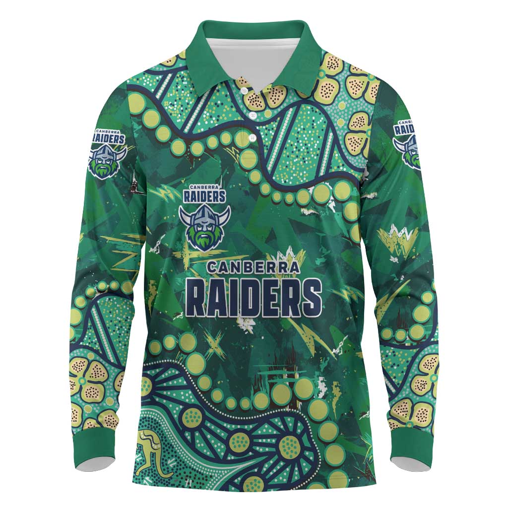 Personalized Canberra Raiders Long Sleeve Polo Shirt Aboriginal Pattern with Graffiti Style Design