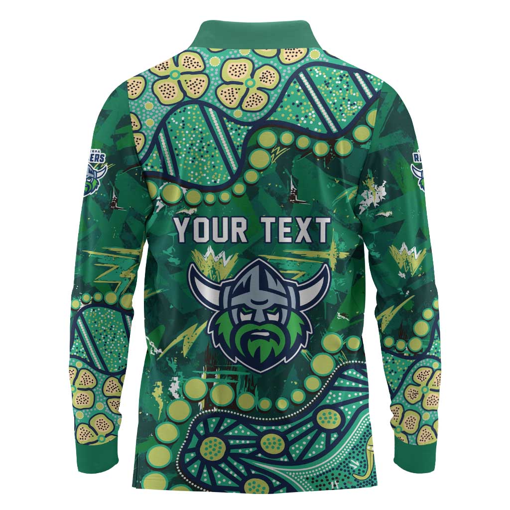 Personalized Canberra Raiders Long Sleeve Polo Shirt Aboriginal Pattern with Graffiti Style Design