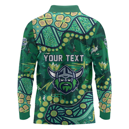 Personalized Canberra Raiders Long Sleeve Polo Shirt Aboriginal Pattern with Graffiti Style Design