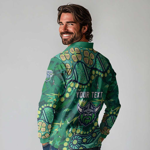 Personalized Canberra Raiders Long Sleeve Polo Shirt Aboriginal Pattern with Graffiti Style Design