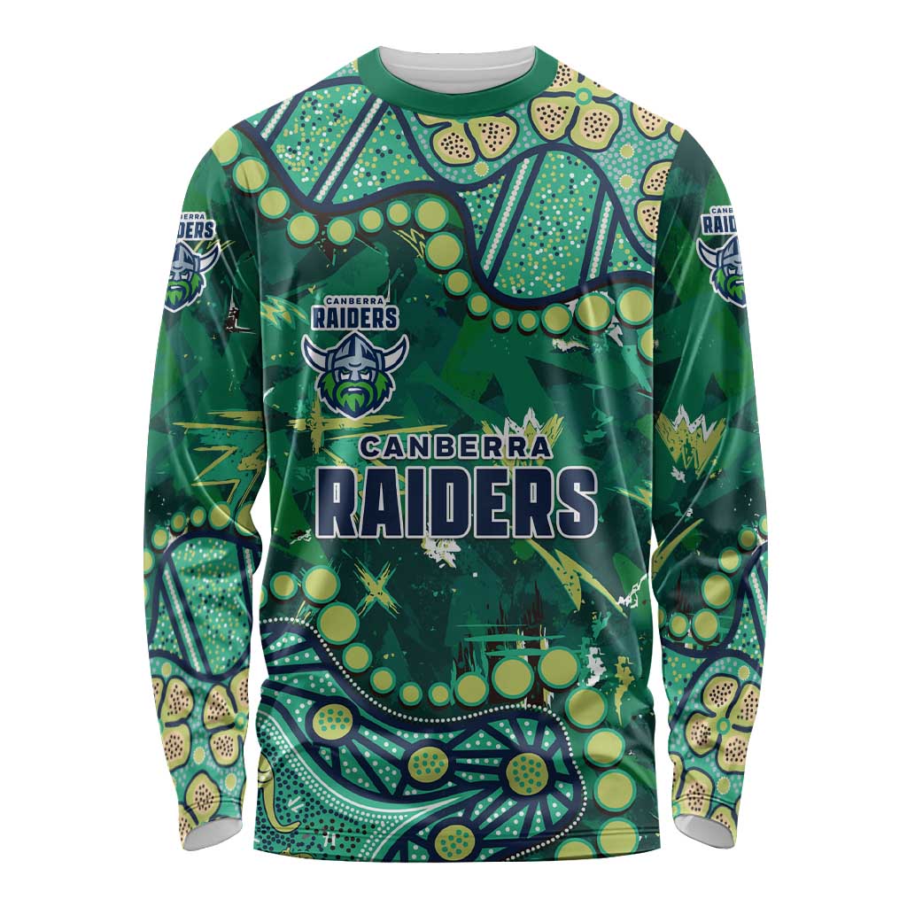 Personalized Canberra Raiders Long Sleeve Shirt Aboriginal Pattern with Graffiti Style Design