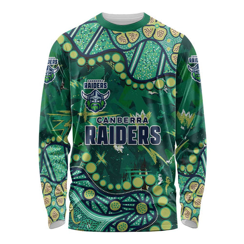 Personalized Canberra Raiders Long Sleeve Shirt Aboriginal Pattern with Graffiti Style Design