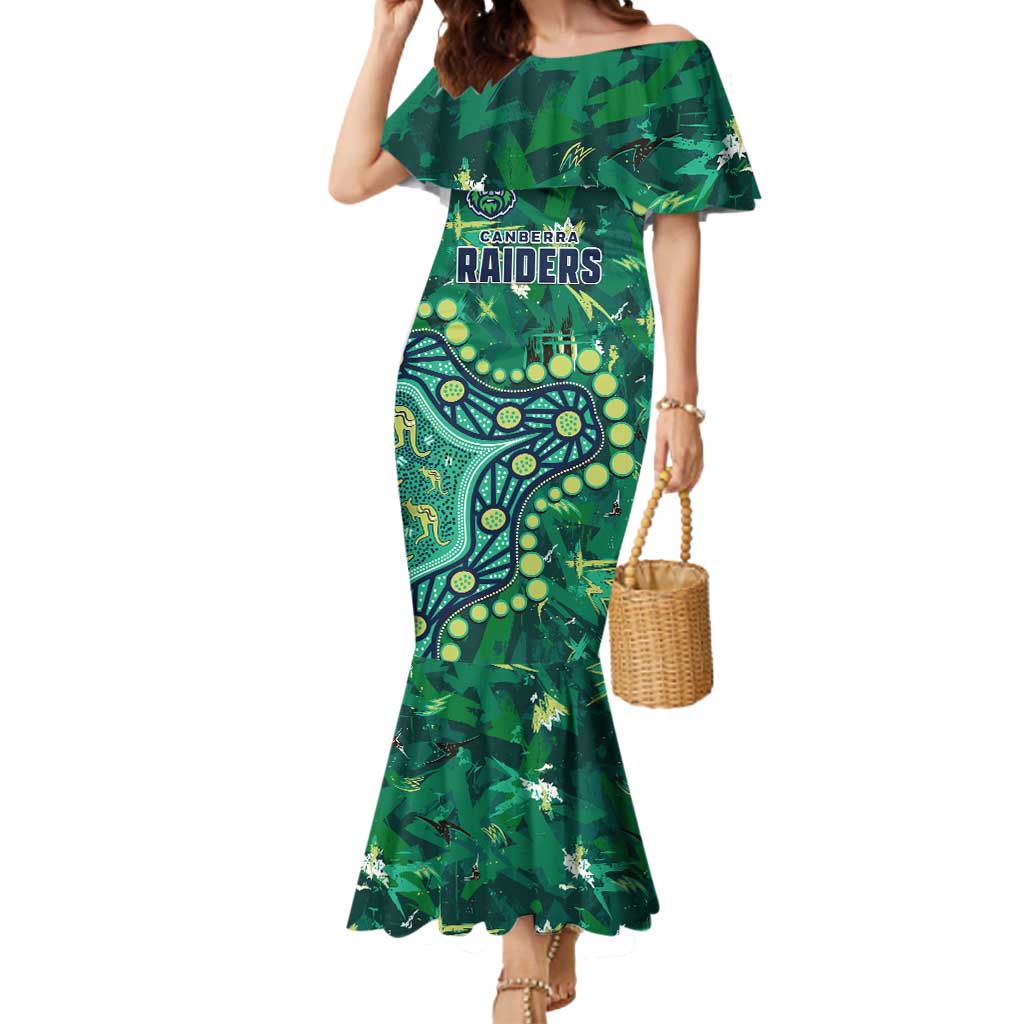 Personalized Canberra Raiders Mermaid Dress Aboriginal Pattern with Graffiti Style Design