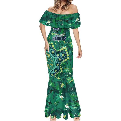 Personalized Canberra Raiders Mermaid Dress Aboriginal Pattern with Graffiti Style Design