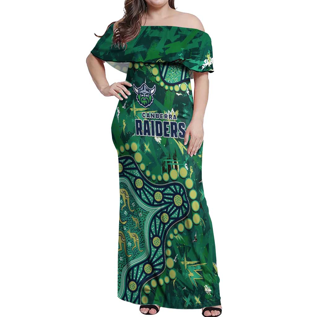 Personalized Canberra Raiders Off Shoulder Maxi Dress Aboriginal Pattern with Graffiti Style Design